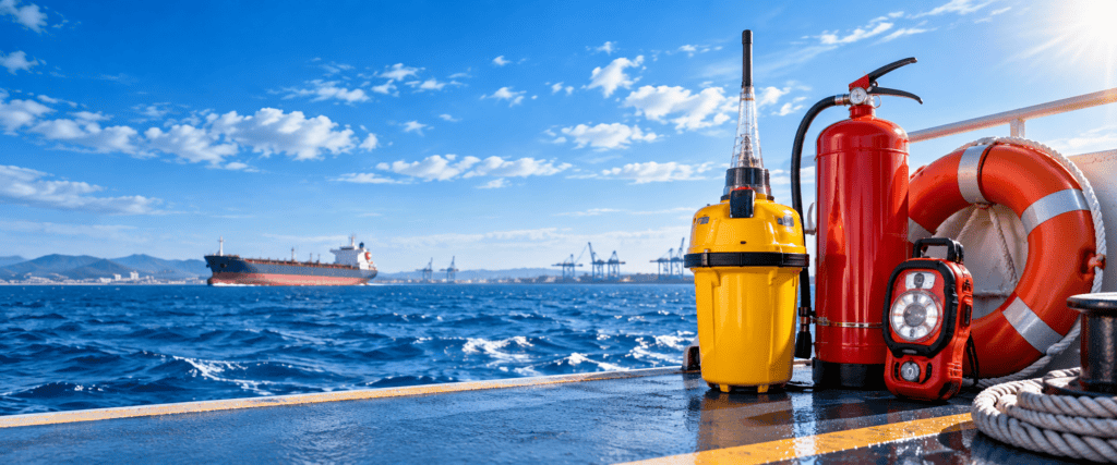 Marine safety and emergency equipment on ship deck